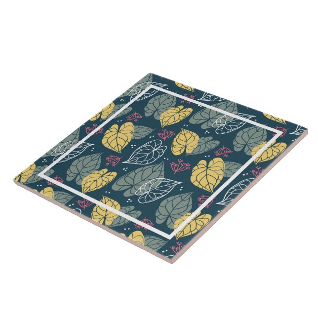 Azulejo Hojas tropicales estilizadas de color amarillo y v (Lado)