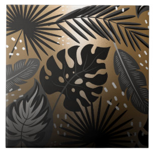 Azulejo Hojas tropicales negras y doradas