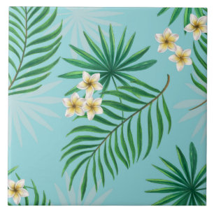 Azulejo Hojas tropicales y flores