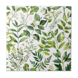 Azulejo Hojas verdes botánicas de acuarela