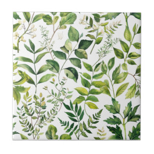 Azulejo Hojas verdes botánicas de acuarela