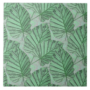 Azulejo Hojas verdes sobre una piedra gris.