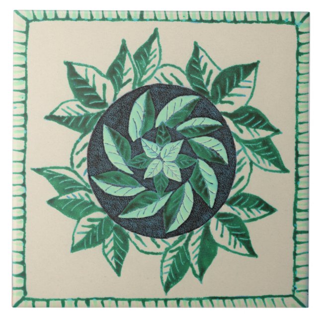 Azulejo Hojas verdes Tile cerámico (Frente)