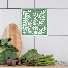 Azulejo Hojas verdes y blancas Tile cerámico