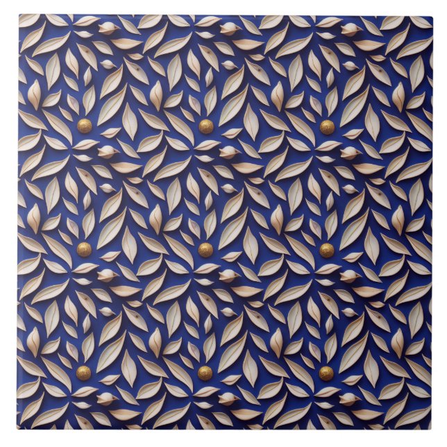 Azulejo Hojas y patrón azul marino (Frente)