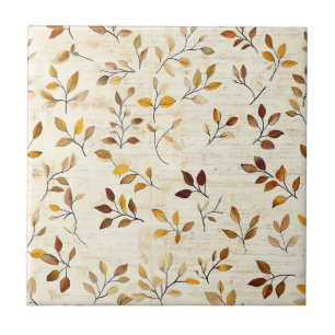 Azulejo Hojas y ramas botánicas terrosas rústicas