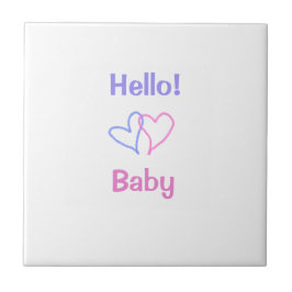 Azulejo Hola bebé rosa púrpura corazón acuarela boho