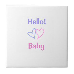 Azulejo Hola bebé rosa púrpura corazón acuarela boho