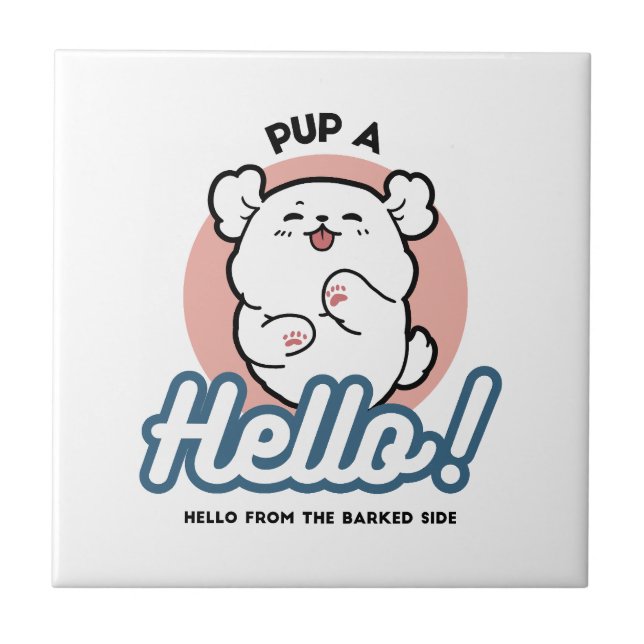 Azulejo ¡Hola! - Diseño feliz de Personalizados de perros  (Frente)