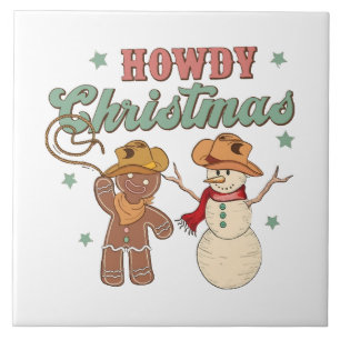 Azulejo Hola Navidad Vaquero Muñeco de Nieve Occidental Di