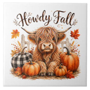 Azulejo Hola Otoño Vaca de las Tierras Altas Feliz Día de