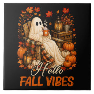 Azulejo Hola Vibraciones de Otoño Fantasma Lindo Calabaza