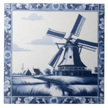 Holanda Molino de viento Delft Azul y Blanco