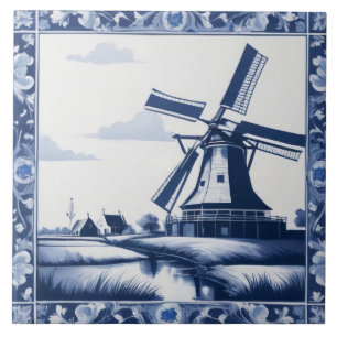 Azulejo Holanda Molino de viento Delft Azul y Blanco