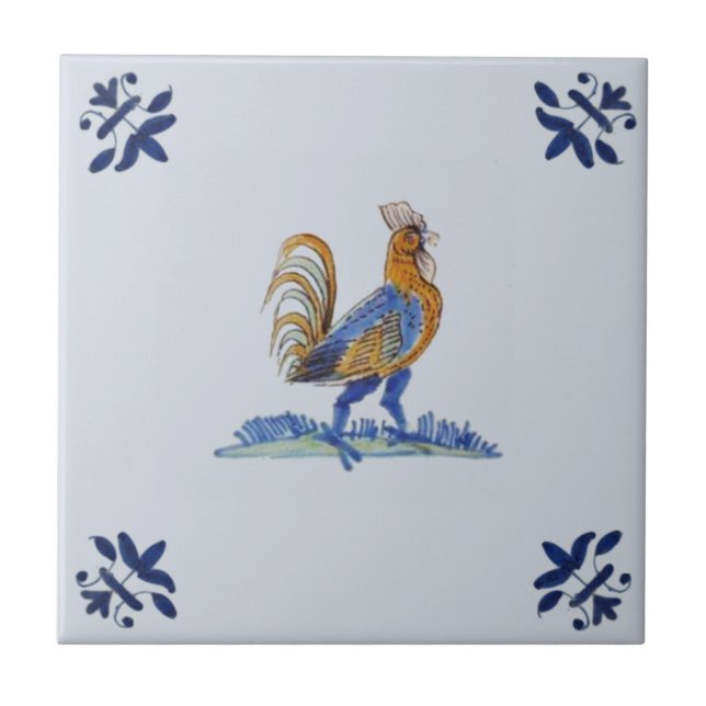 Azulejo Holandés Delft Rooster alrededor de 1650 Repro (Frente)
