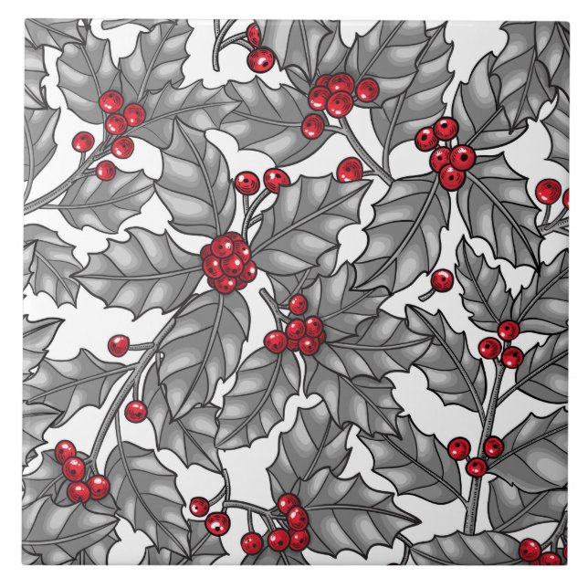Azulejo Holly berry, gray leaves on white (Frente)