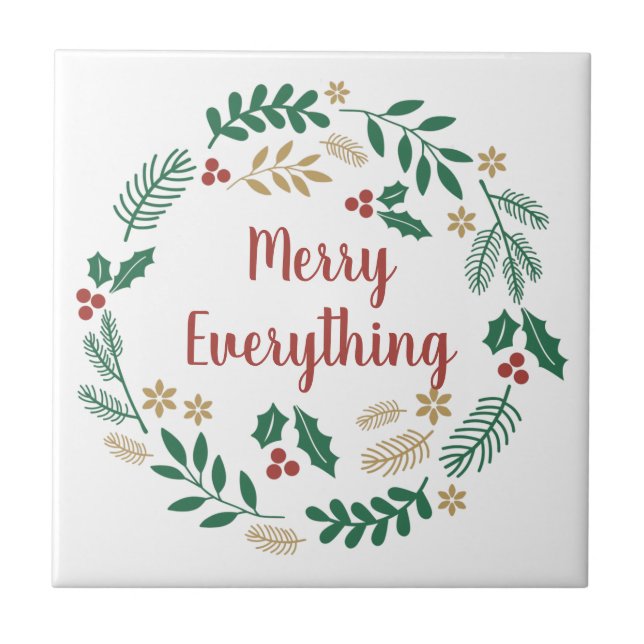 Azulejo Holly Berry Pine Wreath Merry Todo en vacaciones (Frente)