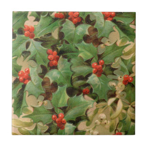 Azulejo Holly Tree Navidades Holiday Vintage