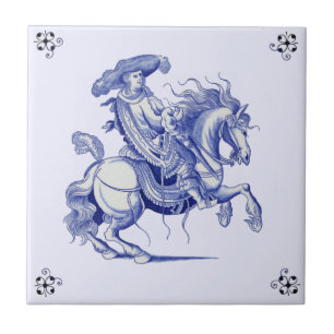 Azulejo Hombre a caballo: fieltro azul azul holandés repr