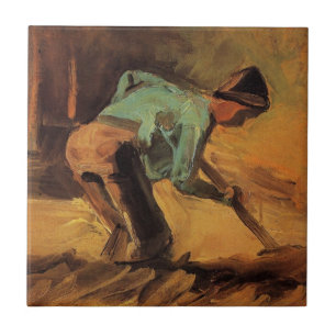 Azulejo Hombre agachado con bastón, azada de Vincent van G