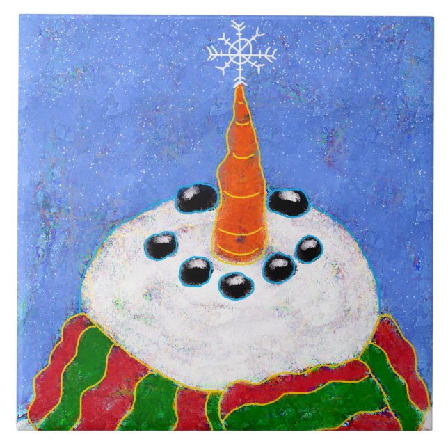 Azulejo Hombre de nieve con arte abstracto de copo de niev (Frente)