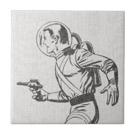 Azulejo Hombre de pistola de rayos retro futurista y nostá