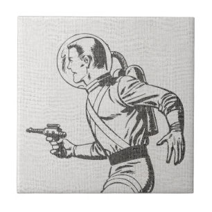 Azulejo Hombre de pistola de rayos retro futurista y nostá