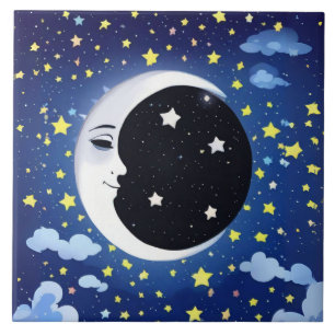Azulejo Hombre en la Luna sobre un fondo estrellado