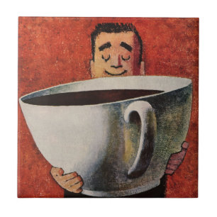 Azulejo Hombre Feliz Antiguo Bebiendo Taza Gigante de Café