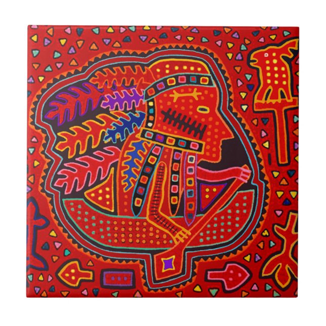 Azulejo Hombre indio Kuna en canoa (Frente)