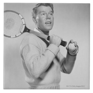 Azulejo Hombre que sostiene la estafa de tenis