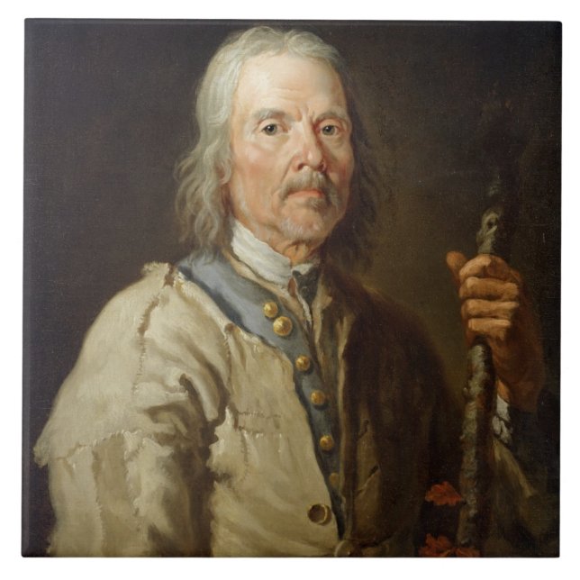 Azulejo Hombre que sostiene un personal, c.1800 (aceite en (Frente)