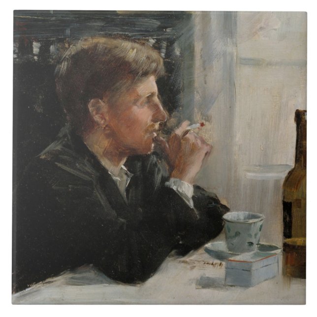 Azulejo Hombre sentado perdido en la mesa (Frente)