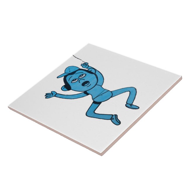 Azulejo Hombre siendo llevado a caminar por el perro. (Lado)