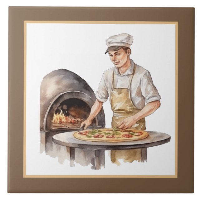 Azulejo Hombres de Guay horneando Pizza hogar Diseño de ne (Frente)