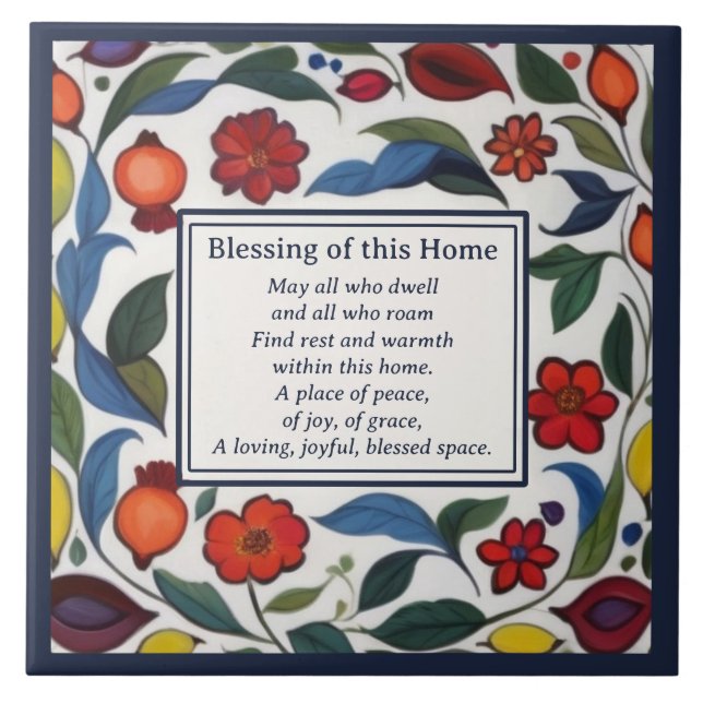 Azulejo Home Blessing Sign Plaque Floral Pomegranates (Frente)