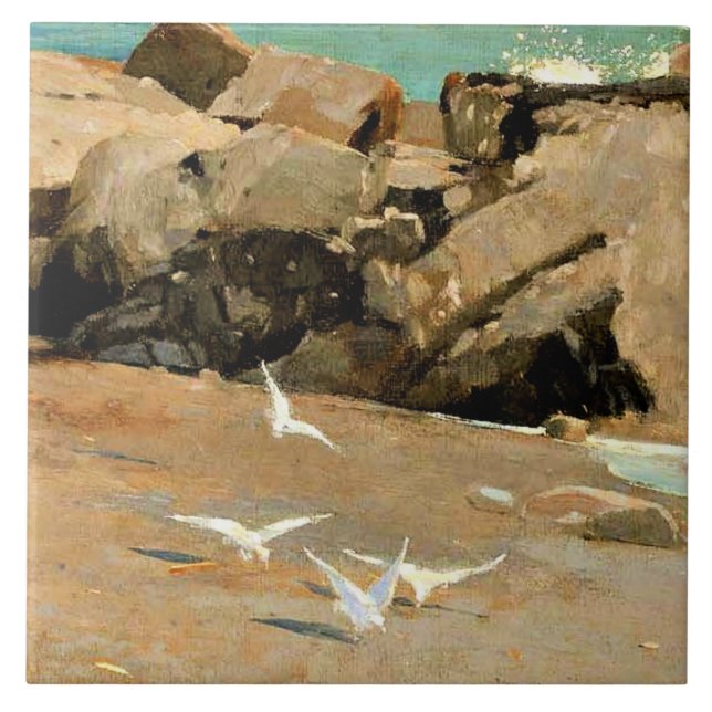 Azulejo Homer - Rocky Coast and Gulls, fine art (Frente)