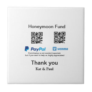 Azulejo Honeymoon Fund PayPal Venmo código QR gracias