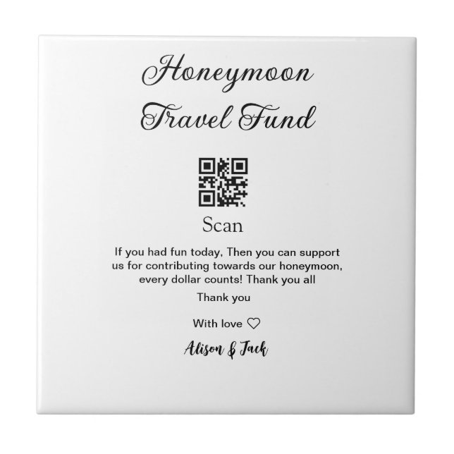 Azulejo Honeymoon fund scan QR codeadd name  (Frente)