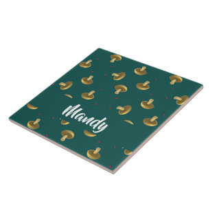 Azulejo Hongos con nombre personalizado en verde