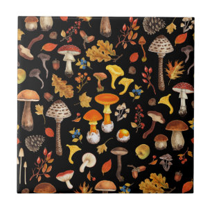 Azulejo Hongos salvajes en negro
