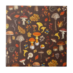 Azulejo Hongos silvestres en marrón