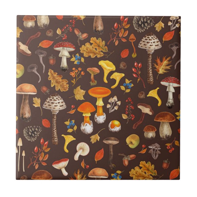 Azulejo Hongos silvestres en marrón (Frente)