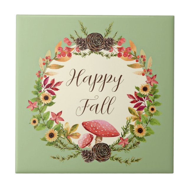 Azulejo Hongos y girasoles con texto de personalizable (Frente)