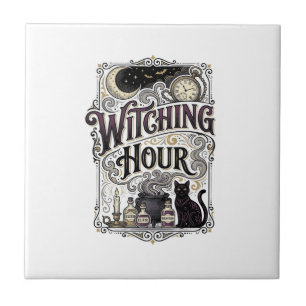 Azulejo Hora de Brujas Grabado Vintage Diseño de Brujería_