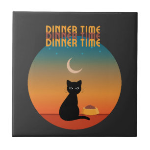 Azulejo Hora de cena de gato negro