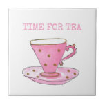 Azulejo Hora de un té con color de agua rosado<br><div class="desc">El tiempo para el diseño de té color agua rosa salvaría tus superficies y se vería bien . un regalo ideal para el bebedor de té en tu vida. El texto es una plantilla para que el personalizar se adapte a sus necesidades.</div>