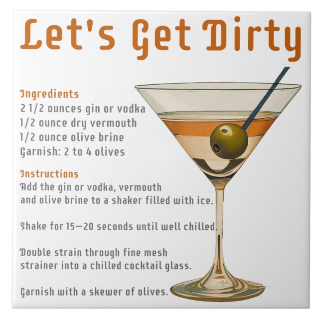 Azulejo Hora del Cóctel: Receta de Martini Let's Get Dirty (Frente)