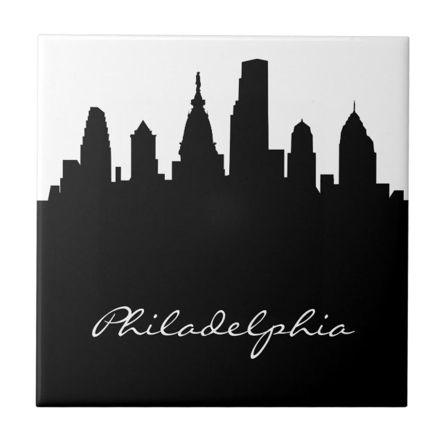 Azulejo Horizonte blanco y negro de Philadelphia (Frente)