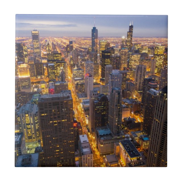 Azulejo Horizonte céntrico de Chicago en la oscuridad (Frente)